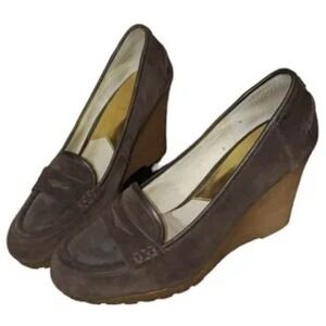 Y2K Platform Penny Loafers Chocolate Brown Suede Michael Kors Rory Wedge 6.5